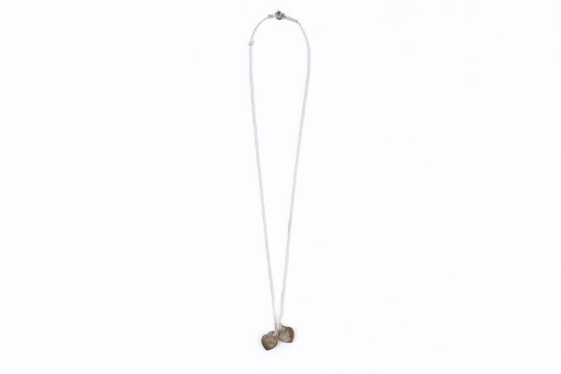 Tiffany & Co Blue Double Heart Sterling Silver Chain Necklace