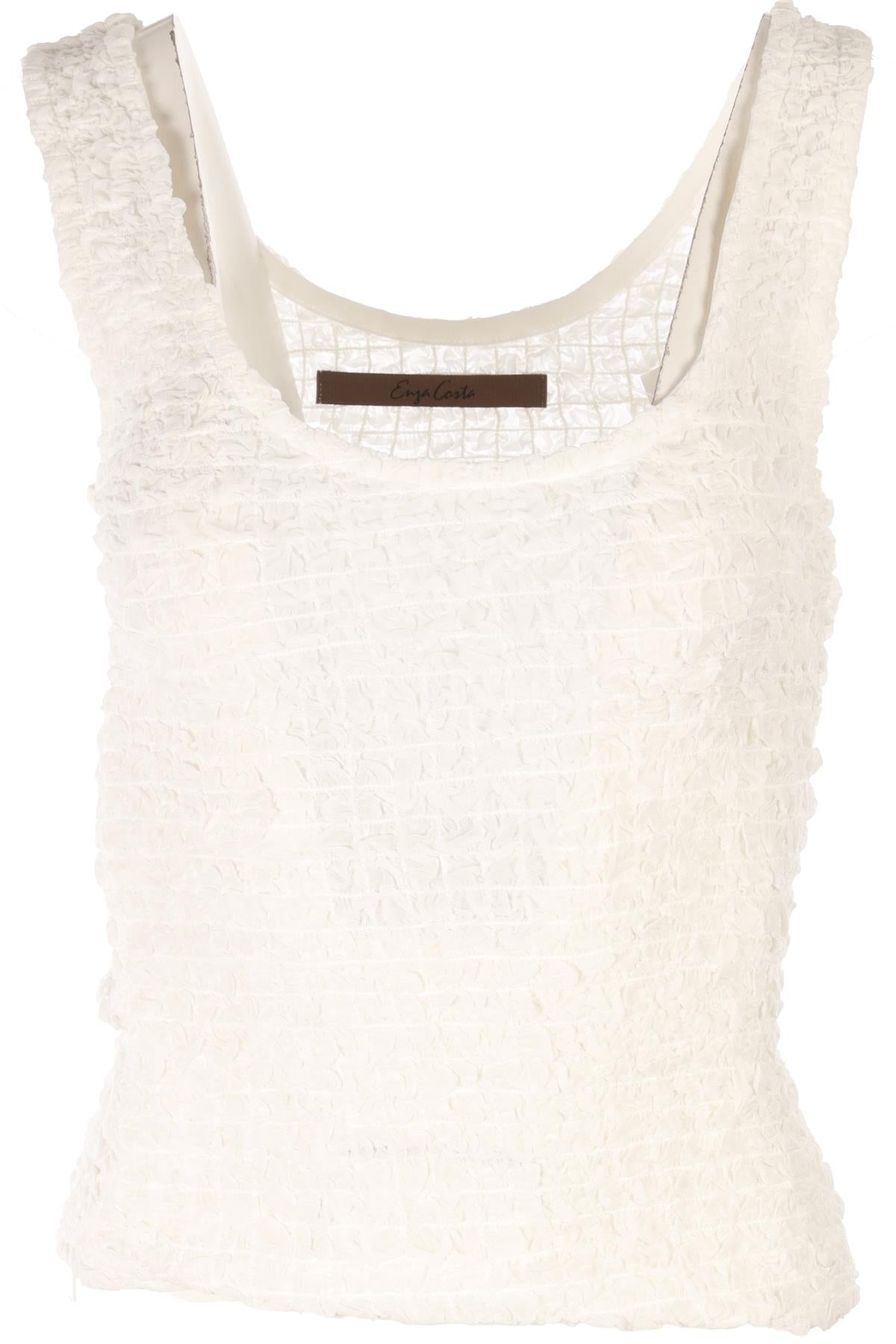 ENZA COSTA WHITE CREPE TOP XSMALL