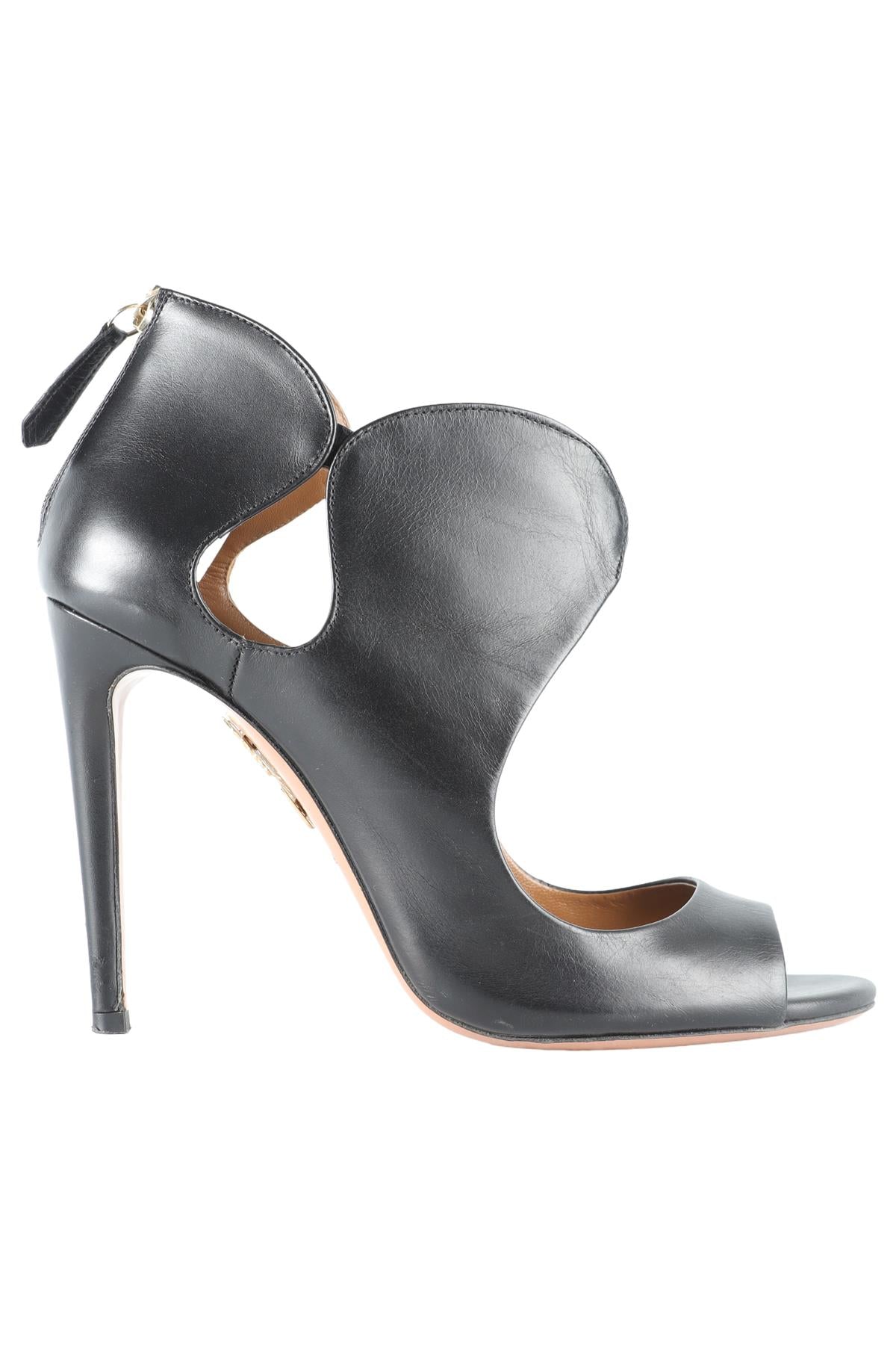 AQUAZZURA BLACK LEATHER SANDALS EU 37.5 UK 4.5 US 7.5