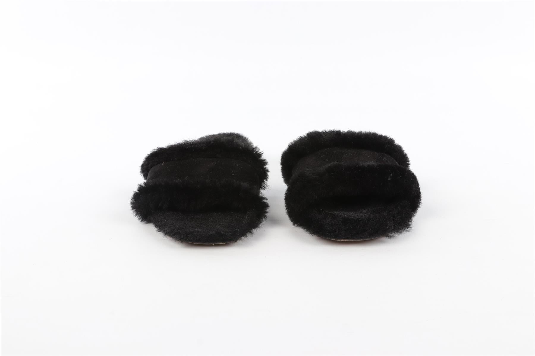 MANOLO BLAHNIK BLACK SHEARLING SLIDES EU 38 UK 5 US 8