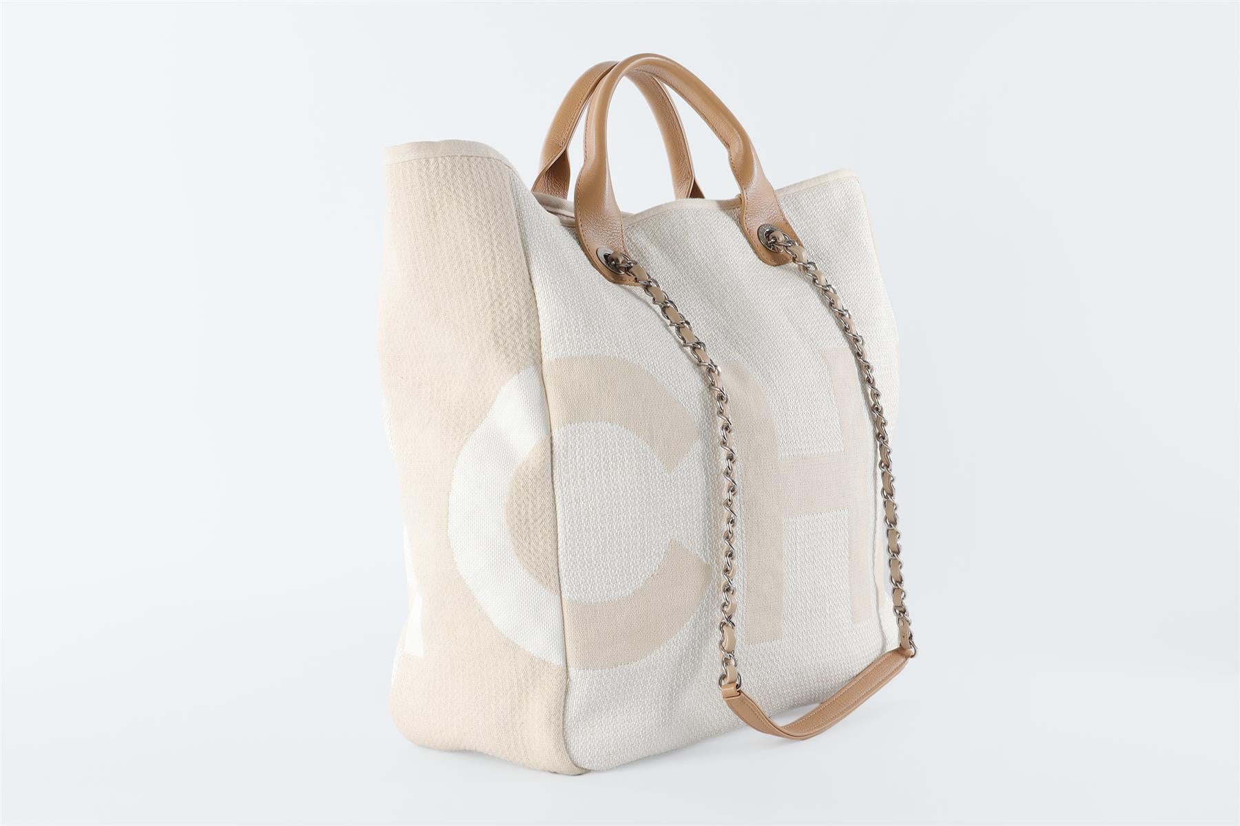 CHANEL BEIGE 2018 SHOPPING MAXI FABRIC TOTE BAG
