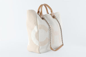 CHANEL BEIGE 2018 SHOPPING MAXI FABRIC TOTE BAG