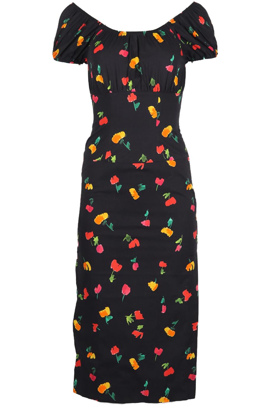 CAROLINE CONSTAS FLORAL PRINT SILK BLEND MIDI DRESS XSMALL