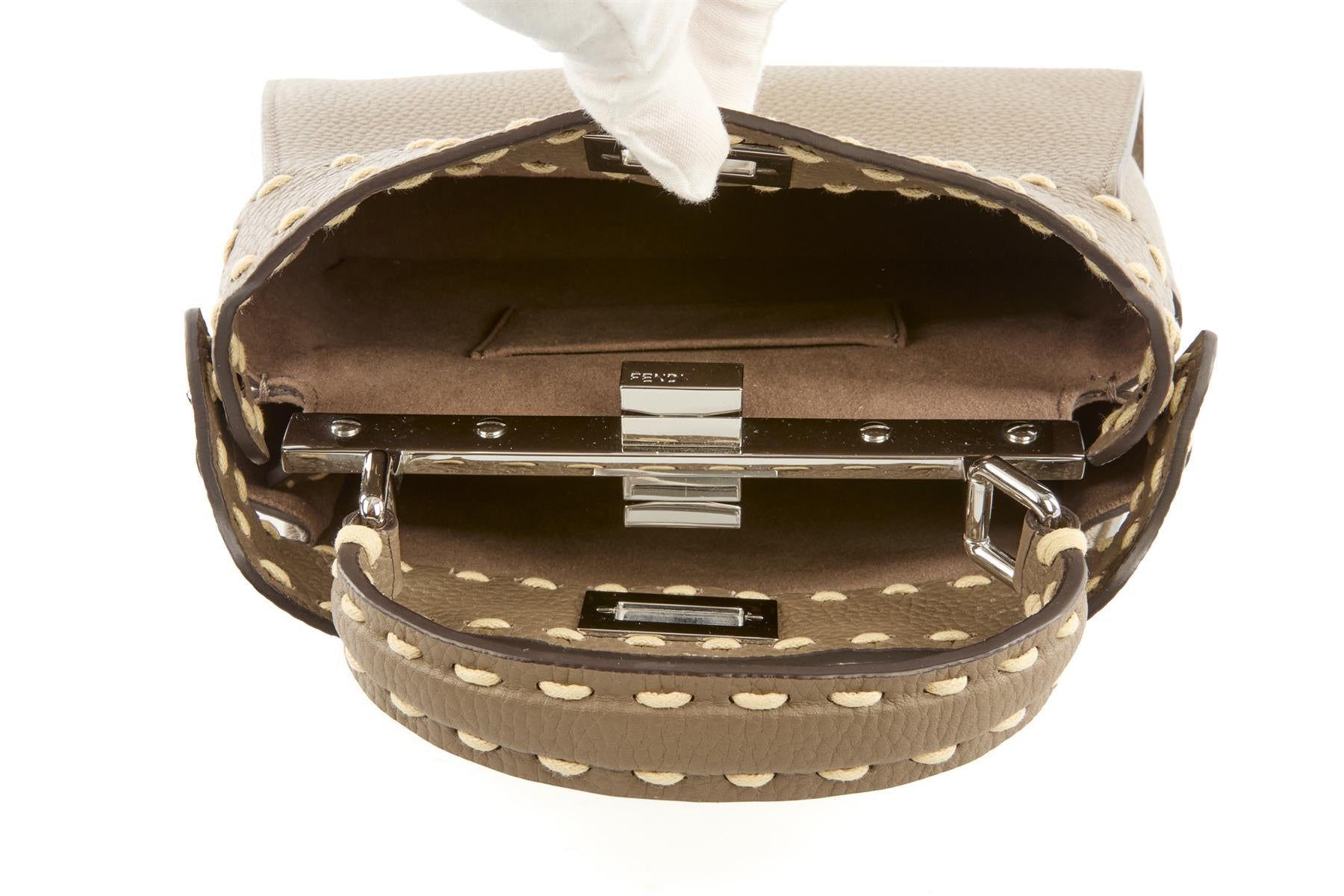 FENDI TAUPE PEEKABOO MINI LEATHER TOTE BAG