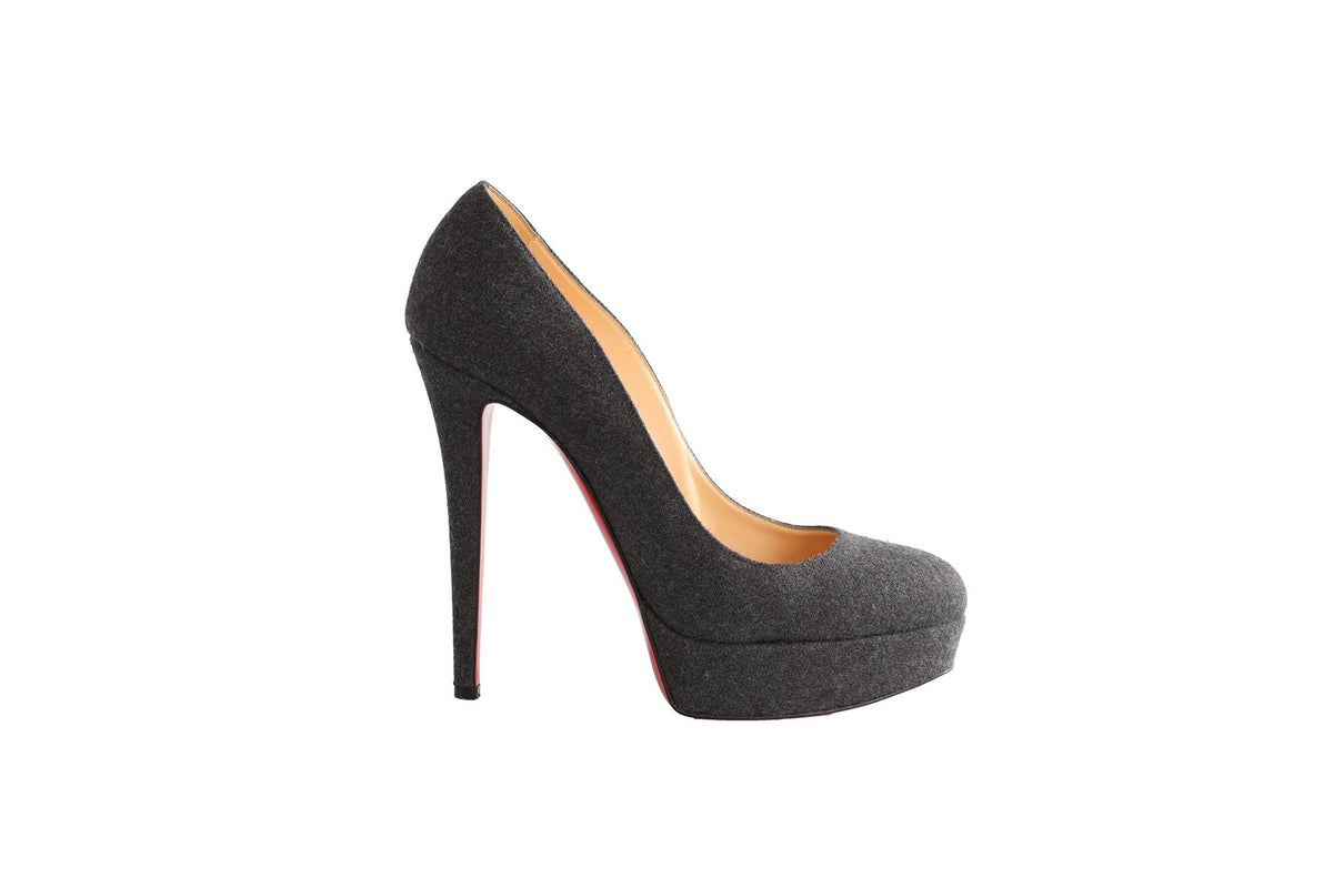 CHRISTIAN LOUBOUTIN GREY FELT PLATFORM PUMPS EU 39 UK 6 US 9