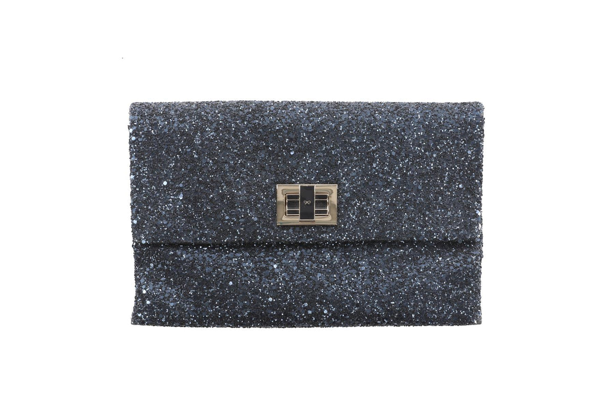 ANYA HINDMARCH NAVY GLITTER CLUTCH