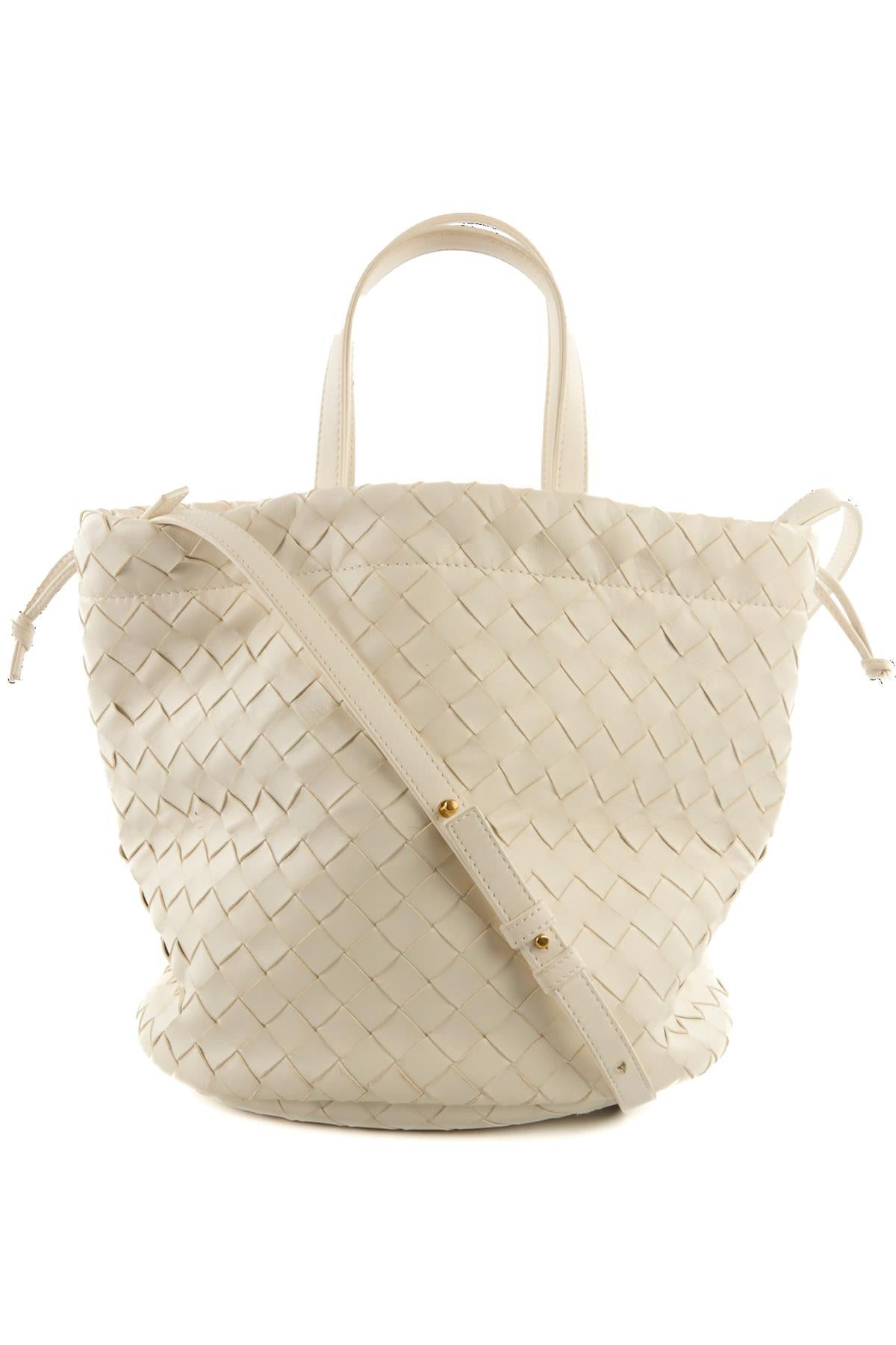 BOTTEGA VENETA WHITE CASTELLO INTRECCIATO LEATHER BUCKET BAG