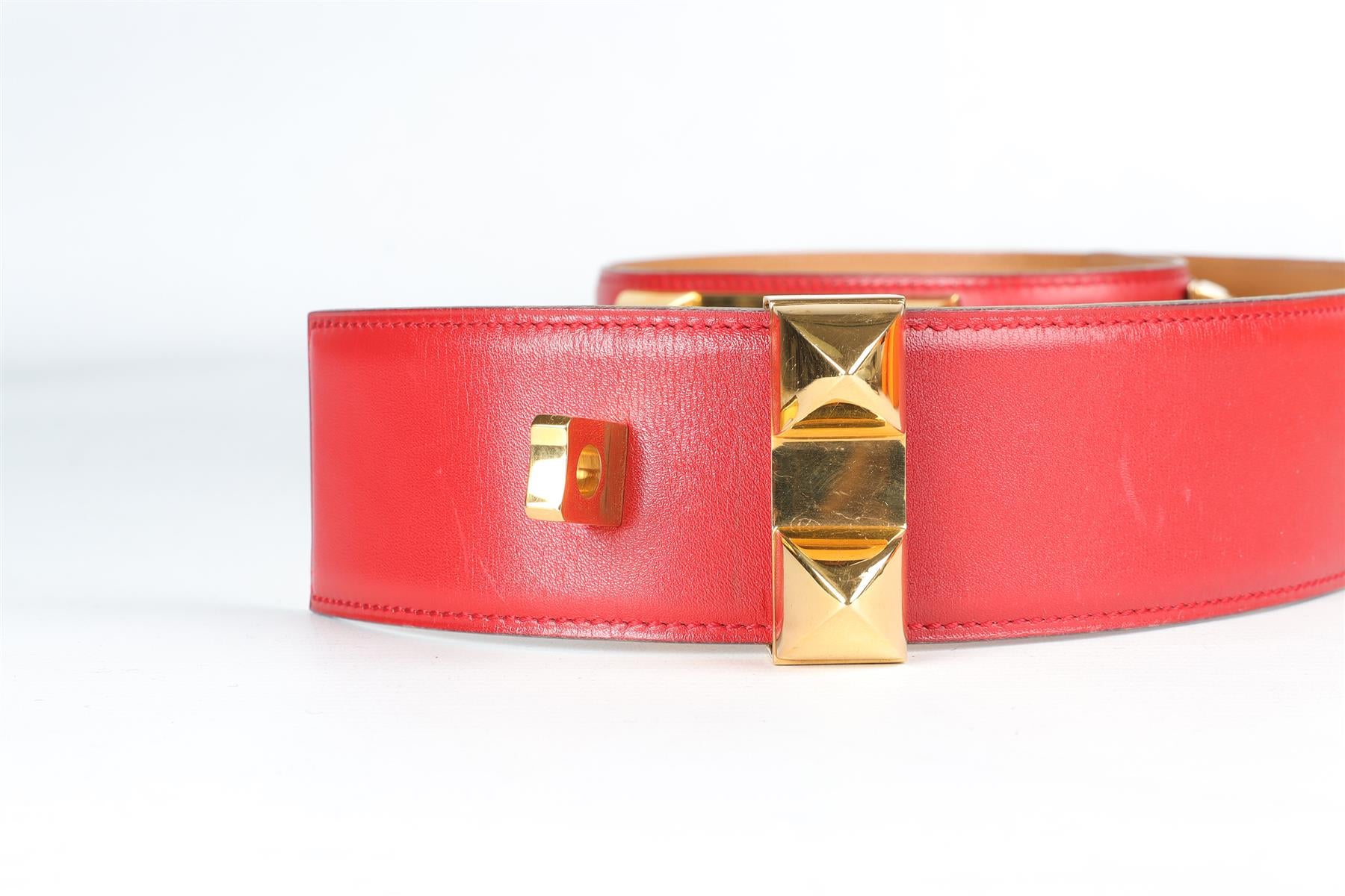 HERMÈS RED 1993 COLLIER DE CHIEN 47 MM LEATHER WAIST BELT