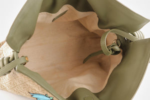 LOEWE GREEN FLAMENCO ANAGRAM FABRIC CLUTCH