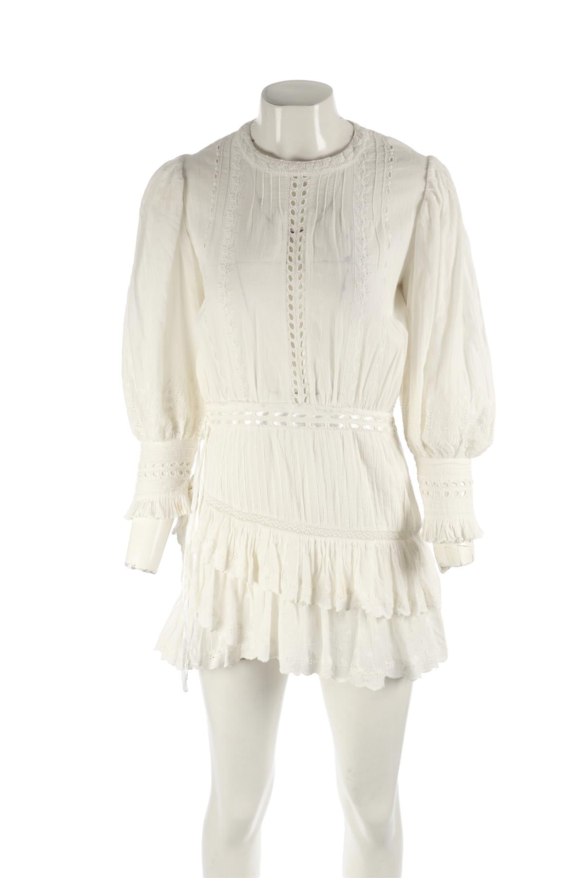 LOVESHACKFANCY WHITE COTTON MINI DRESS XSMALL