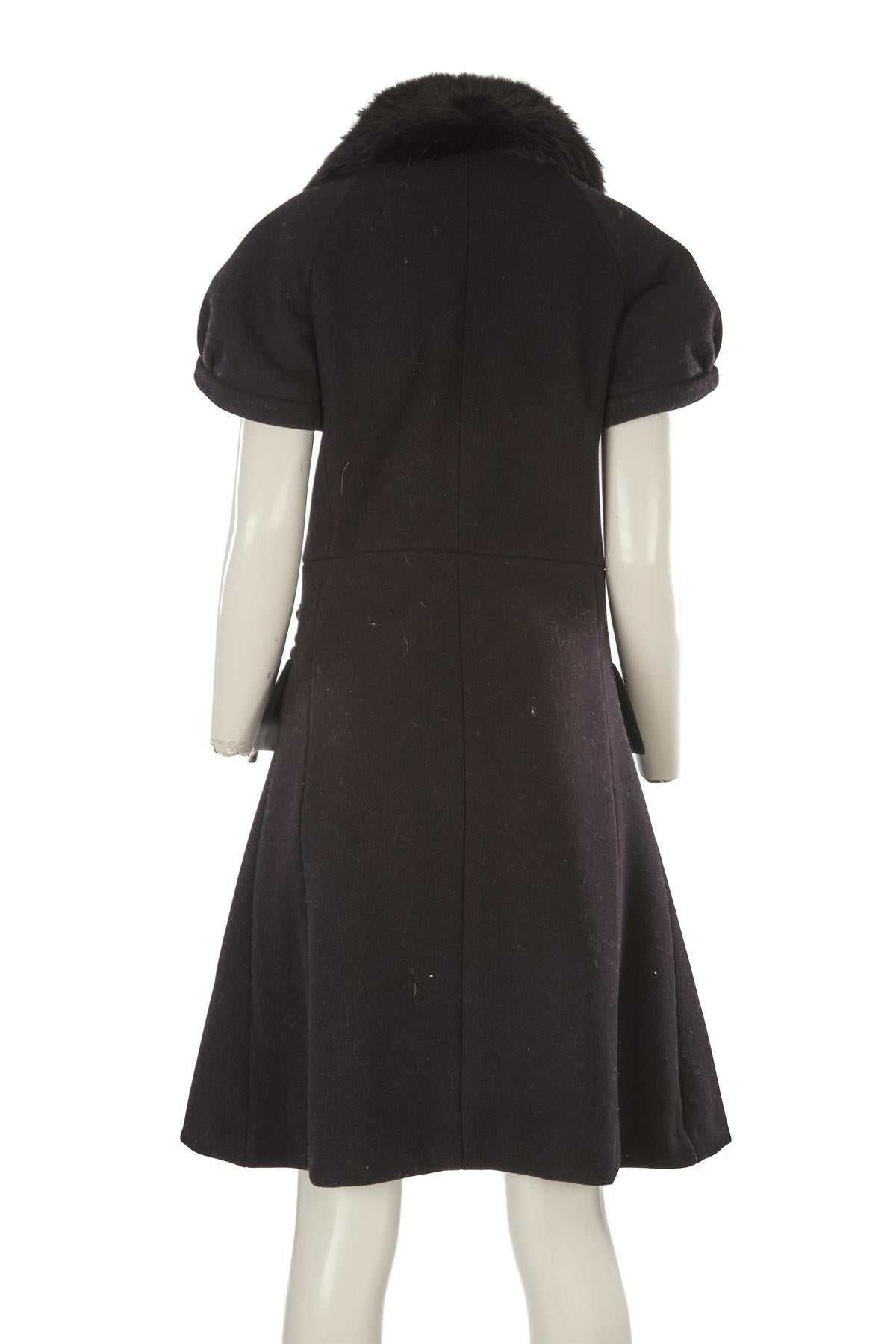 CHLOÉ BLACK 2008 FOX FUR AND WOOL COAT FR 36 UK 8