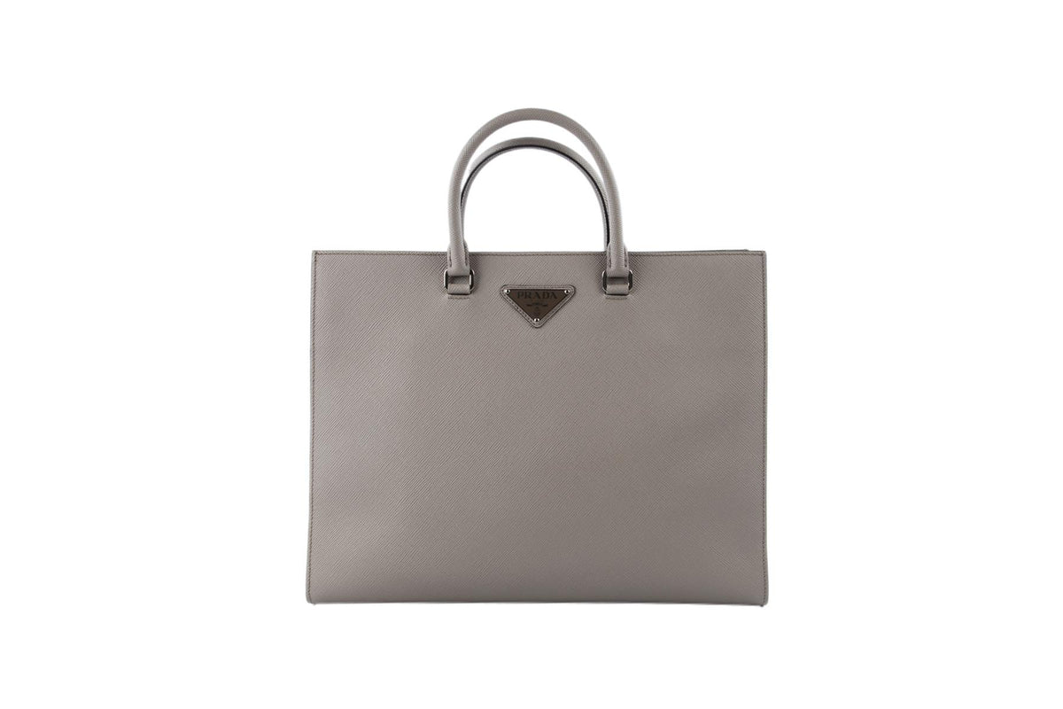 PRADA GREY SAFFIANO LEATHER TOTE BAG