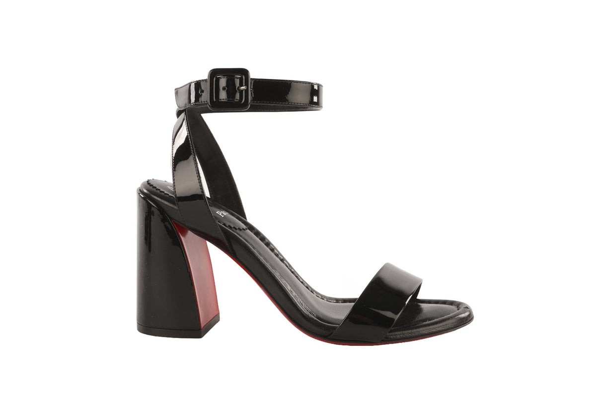 CHRISTIAN LOUBOUTIN BLACK PATENT LEATHER SANDALS EU 35.5 UK 2.5 US 5.5