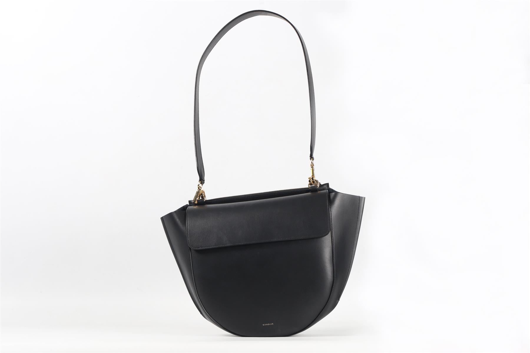 WANDLER BLACK HORTENSIA MEDIUM LEATHER SHOULDER BAG