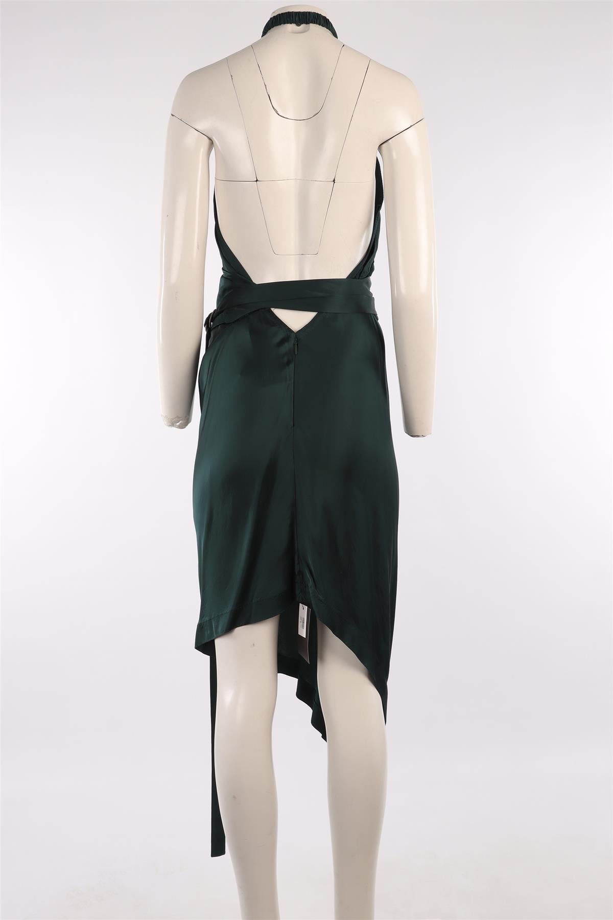 SAINT LAURENT GREEN 2017 SATIN MIDI DRESS FR 38 UK 10