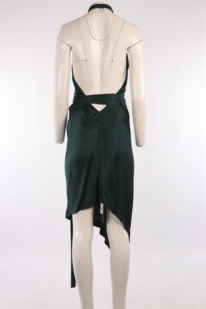 SAINT LAURENT GREEN 2017 SATIN MIDI DRESS FR 38 UK 10
