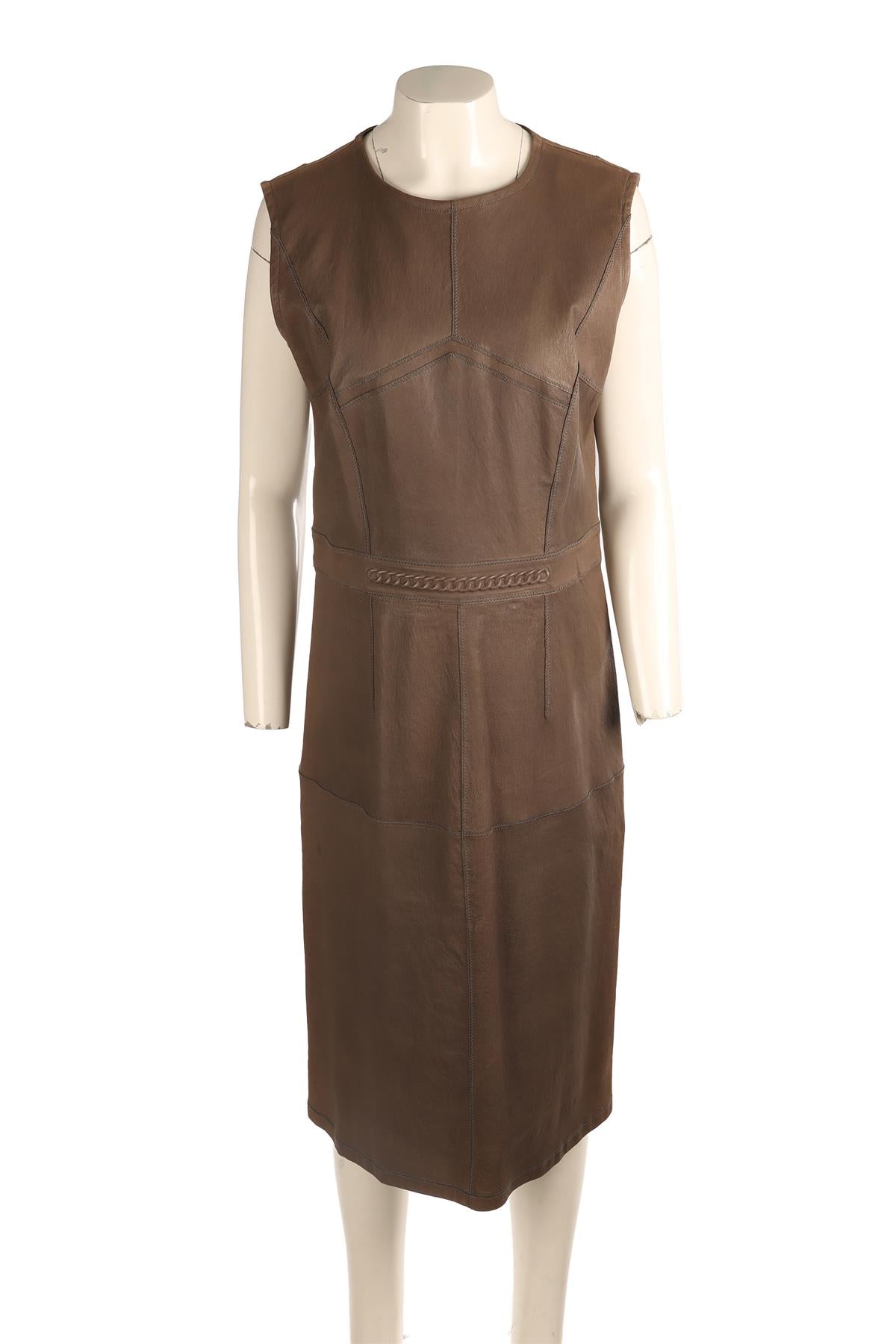 BOTTEGA VENETA BROWN LEATHER MIDI DRESS IT 46 UK 14