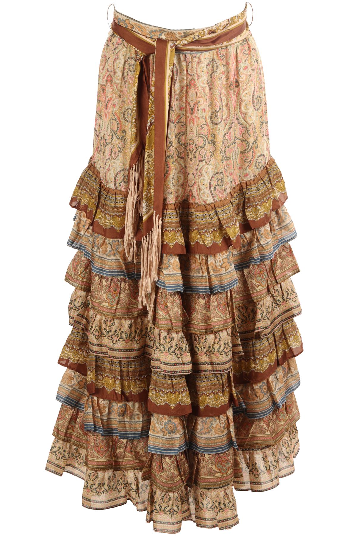 ZIMMERMANN MULTI SILK MAXI SKIRT 0 UK 8