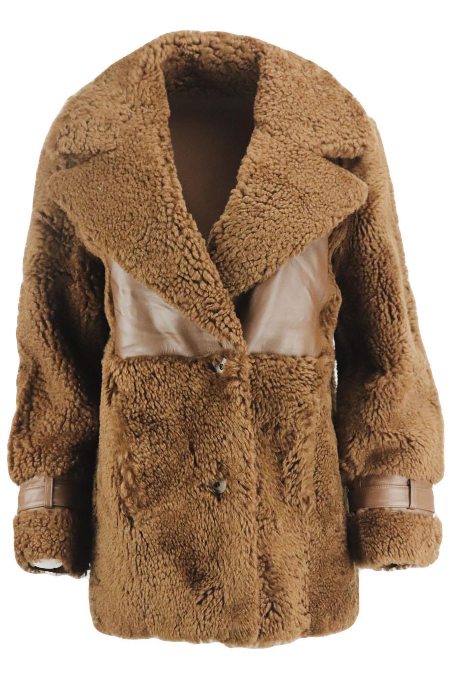 ZEYNEP ARCAY LEATHER TRIMMED SHEARLING COAT FR 34 UK 6