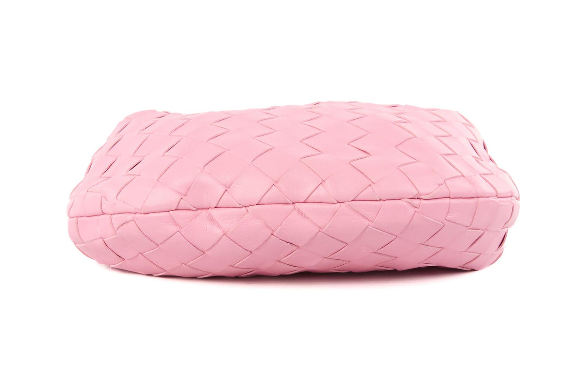 BOTTEGA VENETA PINK JODIE MINI INTRECCIATO LEATHER TOTE BAG