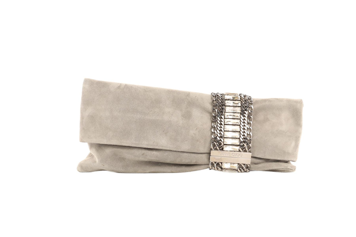 JIMMY CHOO GREY SUEDE CLUTCH