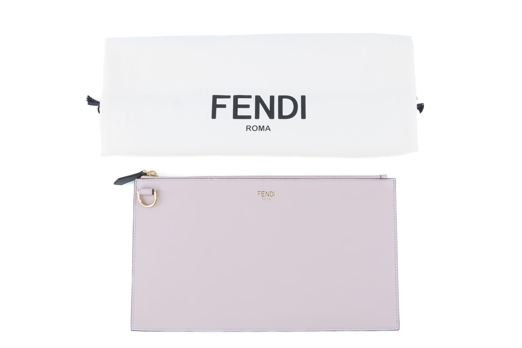 FENDI PINK 2025 FLAT POUCH MEDIUM LEATHER CLUTCH