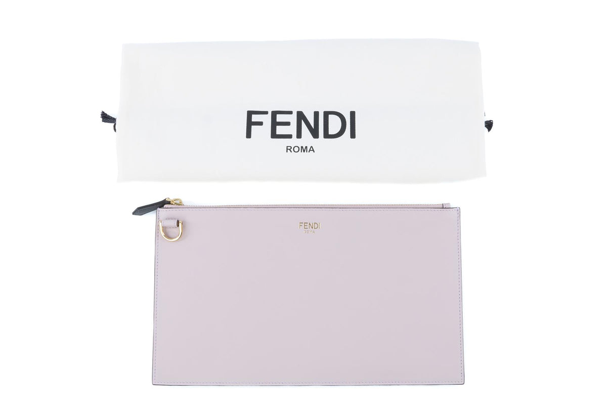 FENDI PINK 2025 FLAT POUCH MEDIUM LEATHER CLUTCH