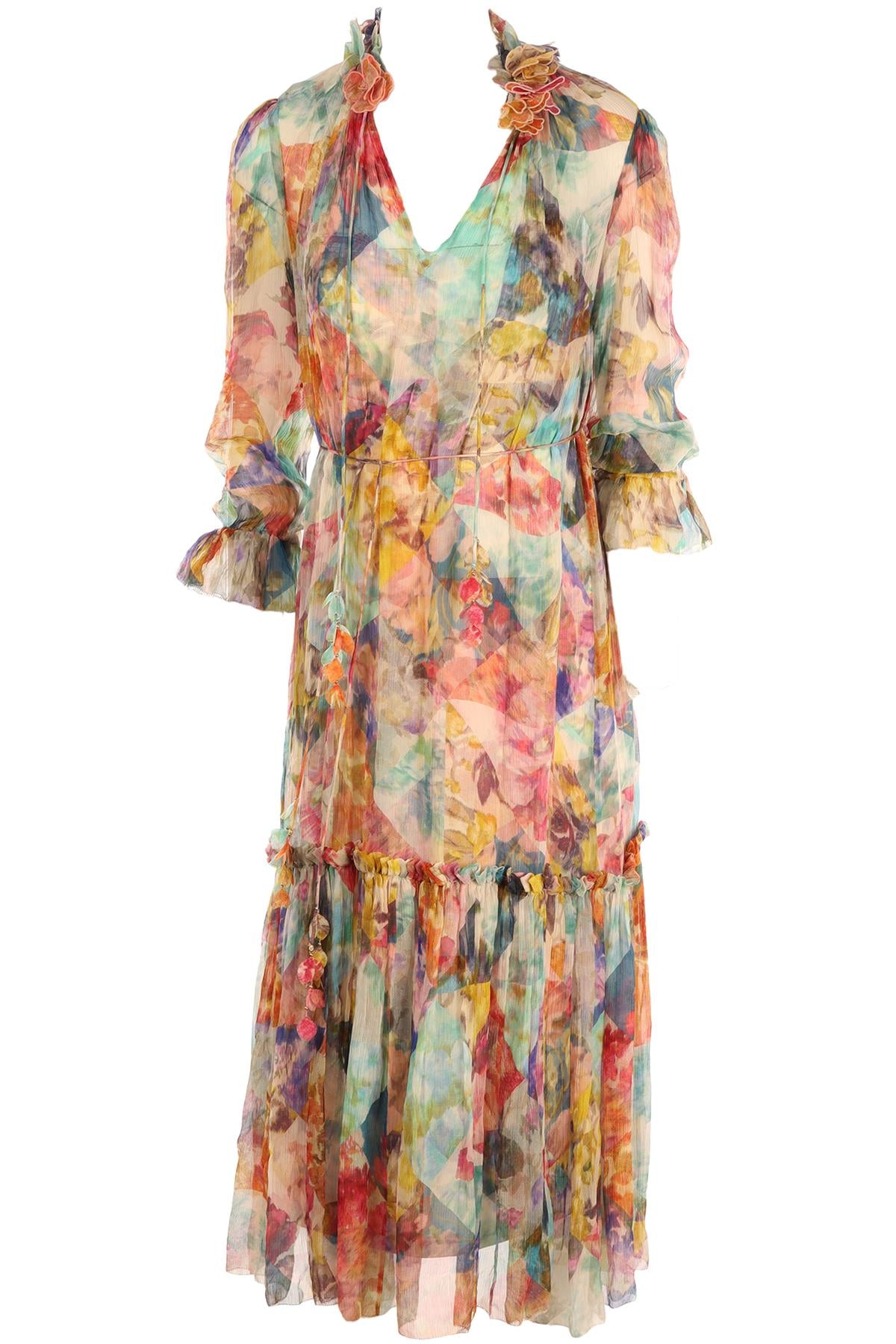 ZIMMERMANN MULTI SILK MAXI DRESS 0 UK 8