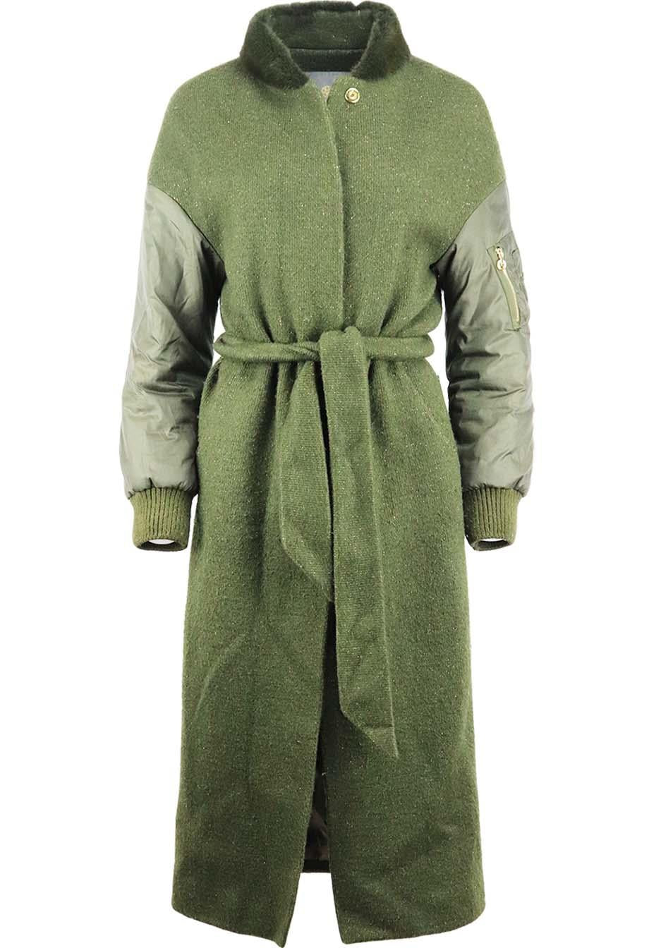 BELTED MINK TRIMMED WOOL KNIT COAT