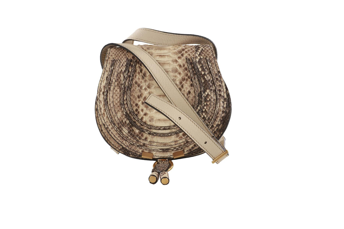 CHLOÉ BEIGE MARCIE SMALL PYTHON SHOULDER BAG