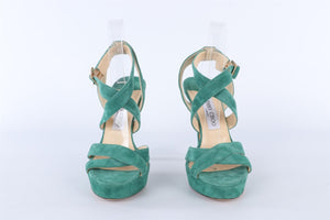 JIMMY CHOO GREEN SUEDE PLATFORM SANDALS EU 38 UK 5