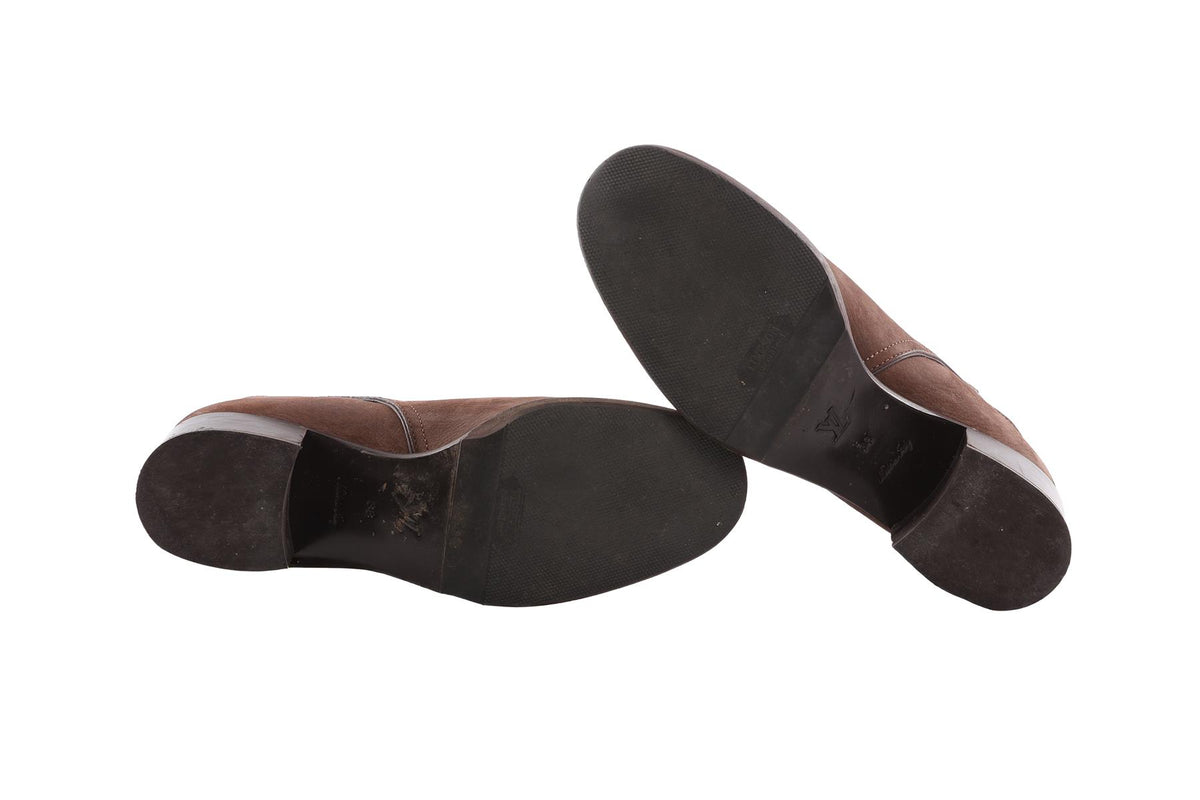LOUIS VUITTON BROWN SUEDE ANKLE BOOTS EU 38