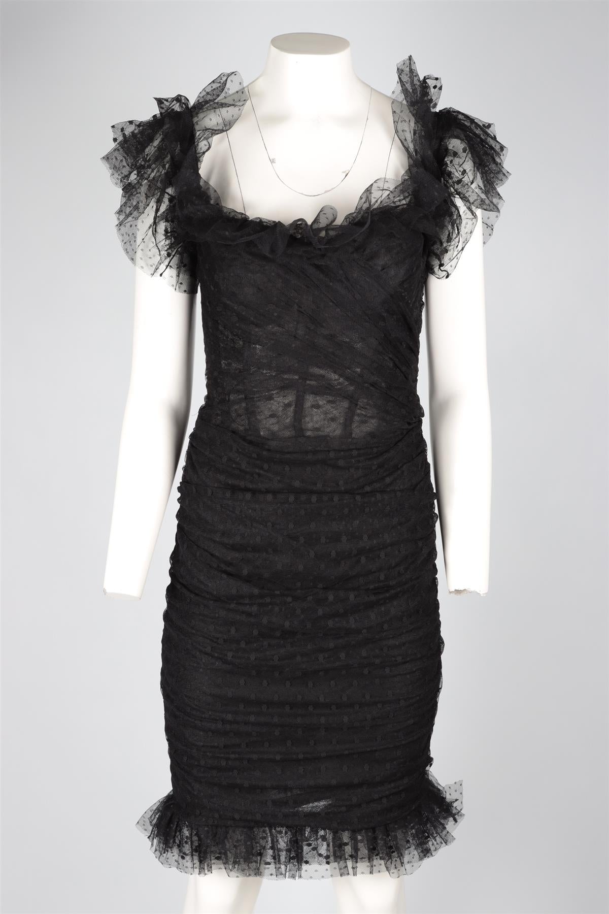 DOLCE & GABANNA BLACK TULLE MIDI DRESS IT 44 UK 12