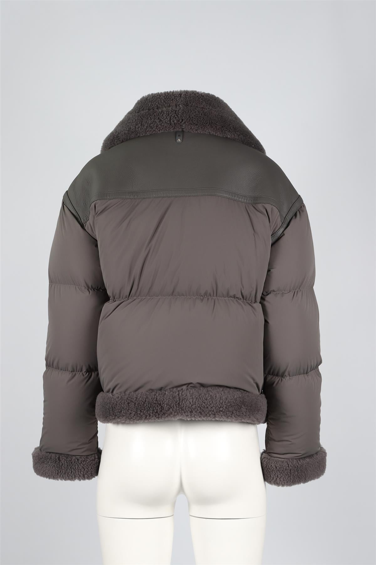 MACKAGE GREY SHEARLING AND QUILTED SHELL DOWN JACKET SMALL