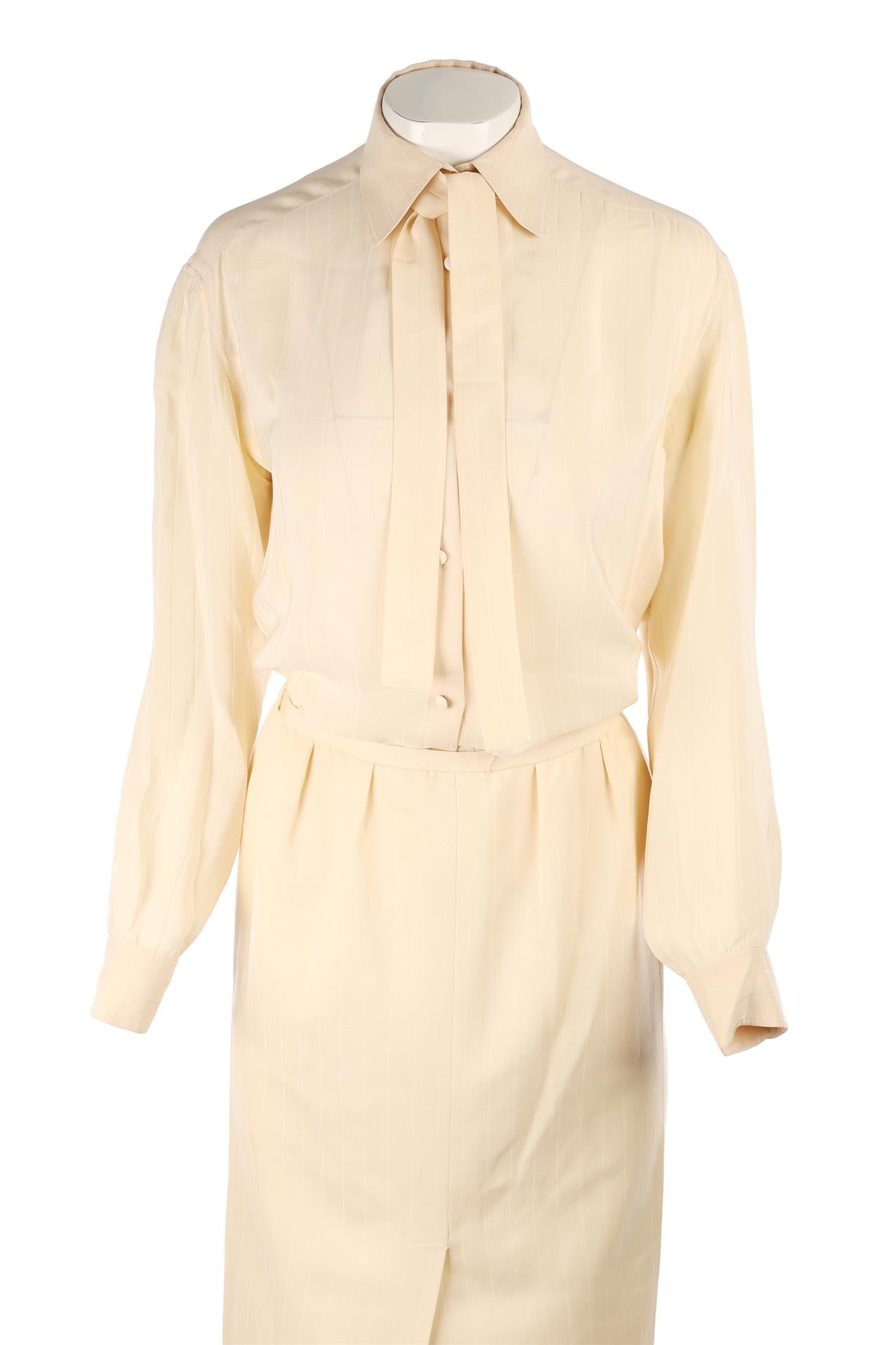 CHRISTIAN DIOR IVORY 1977 WOOL BLAZER, SHIRT AND SKIRT SET