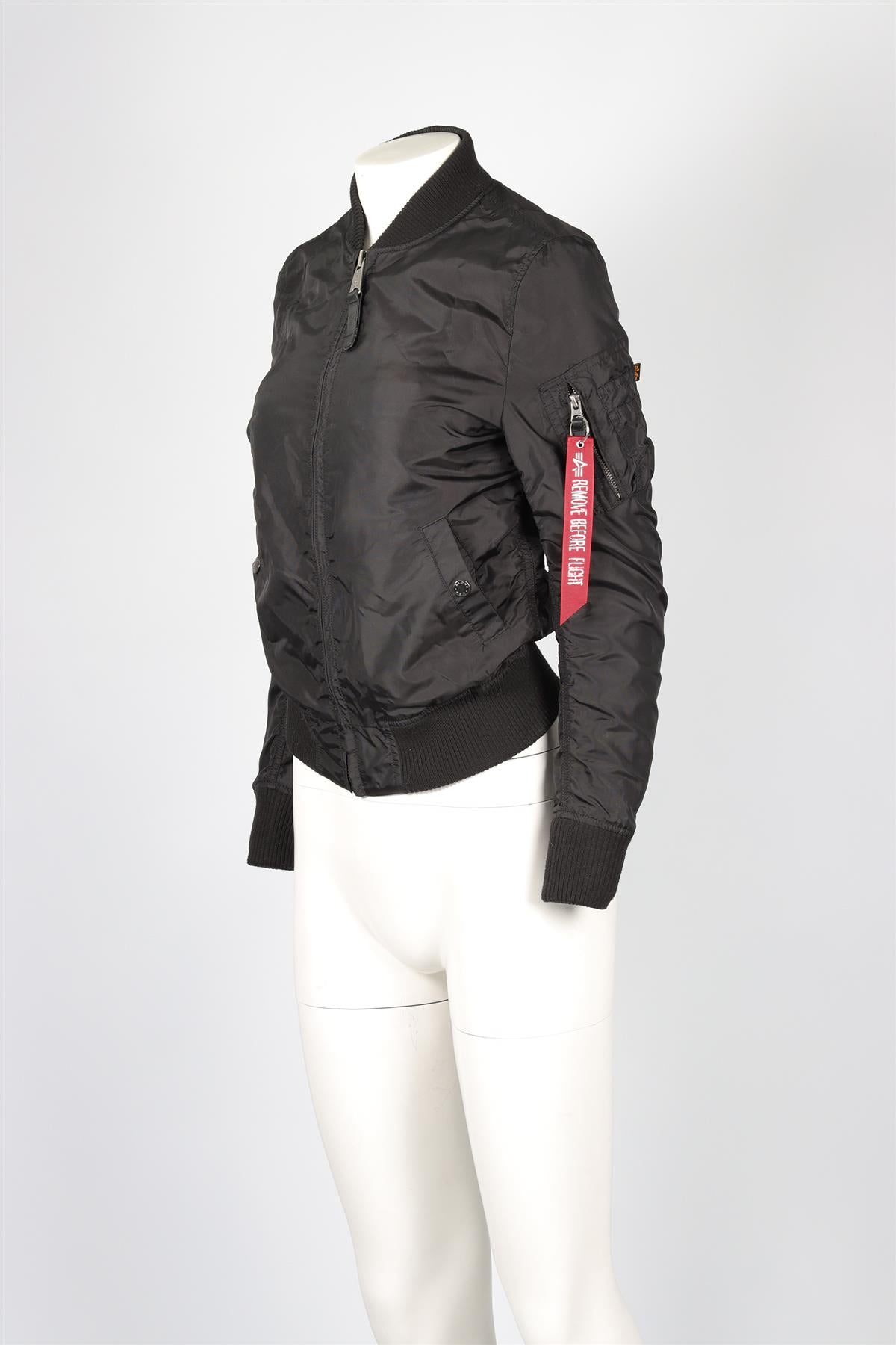 ALPHA INDUSTRIES BLACK NYLON BOMBER JACKET XSMALL