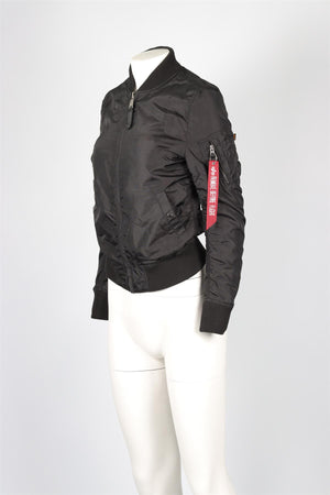 ALPHA INDUSTRIES BLACK NYLON BOMBER JACKET XSMALL