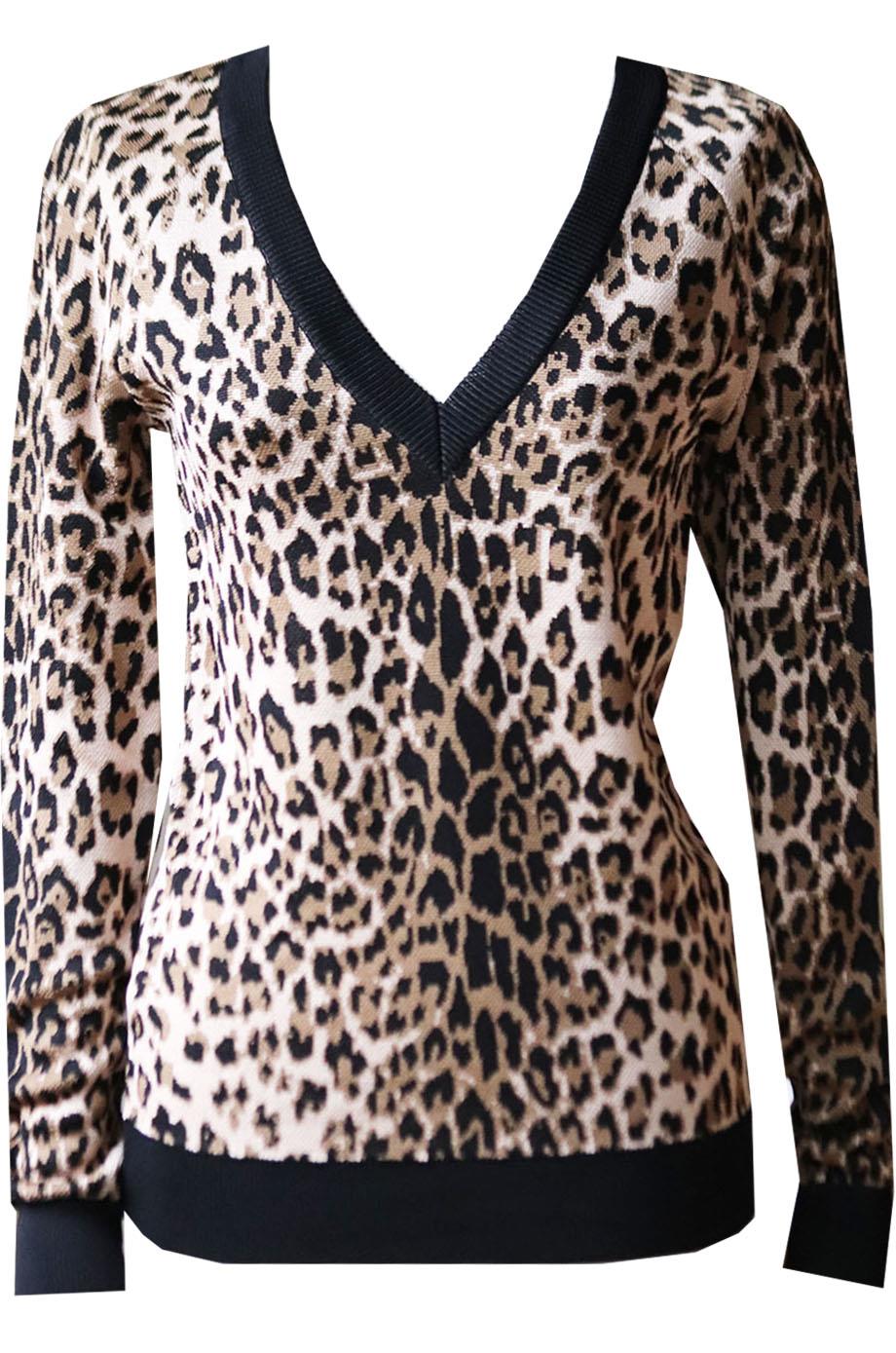 BALMAIN LEOPARD PRINT JACQUARD KNIT SWEATER FR 38 UK 10