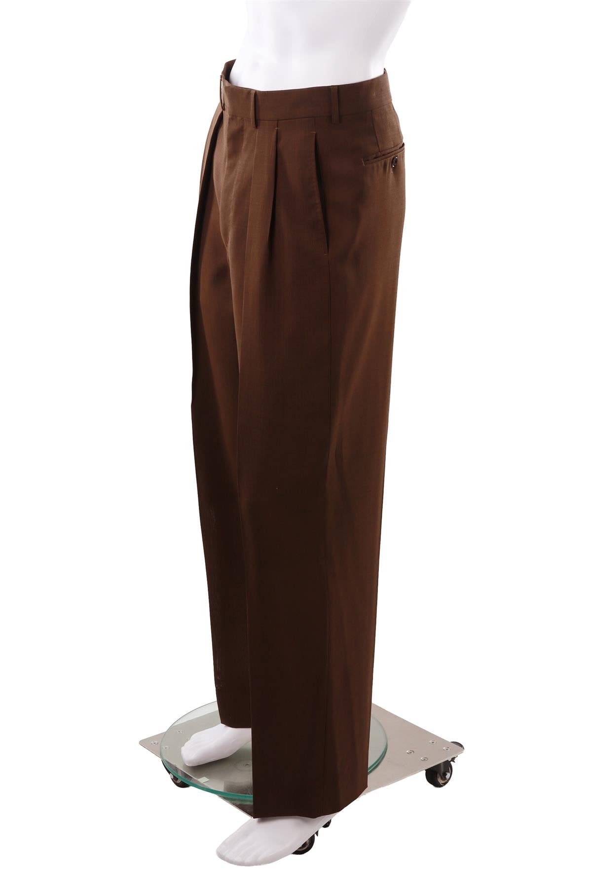 KHAKI MEN'S WOOL STRAIGHT LEG PANTS
