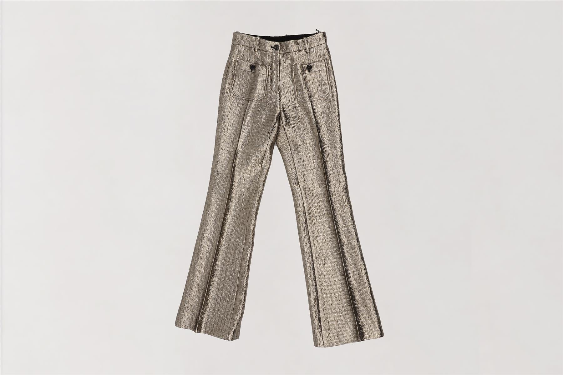 ROBERTO CAVALLI GOLD WOOL FLARED PANTS IT 38 UK 6