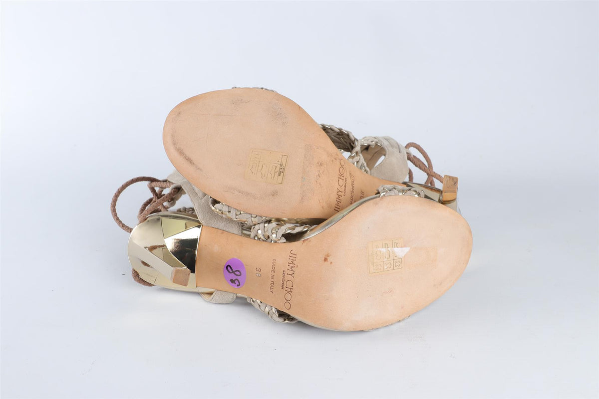 JIMMY CHOO GOLD SUEDE SANDALS EU 38 UK 5 US 8