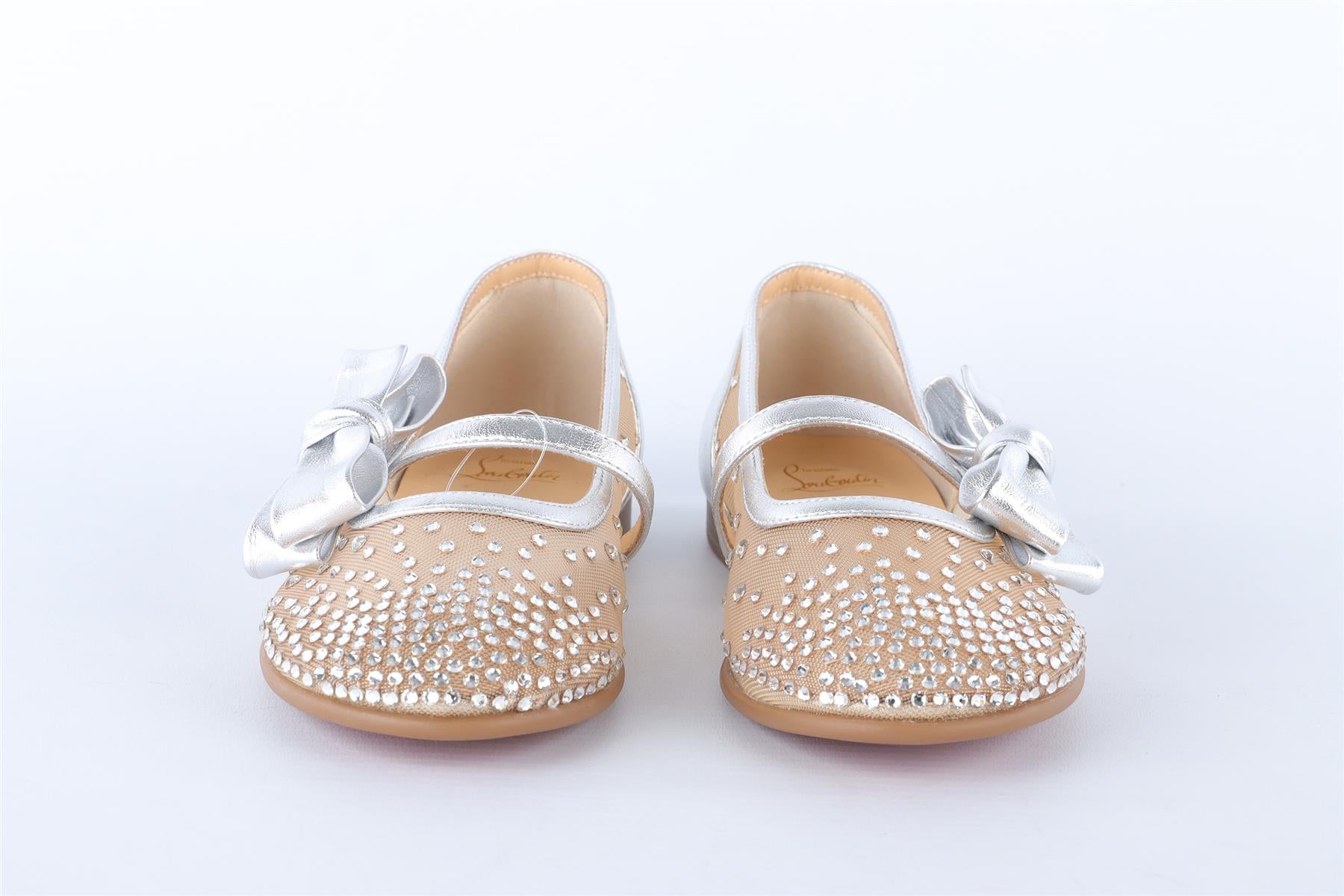 CHRISTIAN LOUBOUTIN SILVER KIDS GIRLS BALLET FLATS EU 28 UK 10 US 11