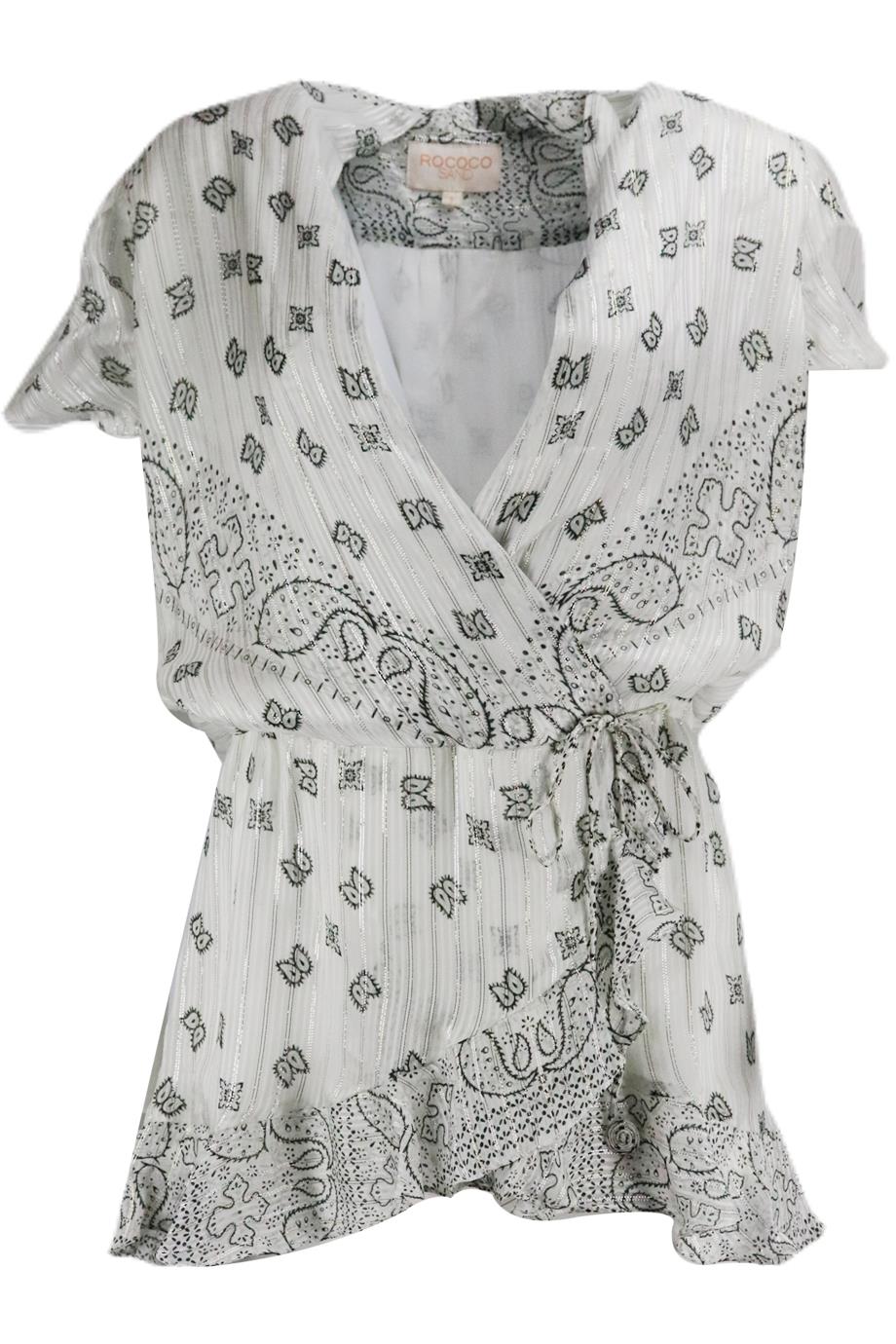 ROCOCO SAND WRAP EFFECT PRINTED SATIN MINI DRESS SMALL