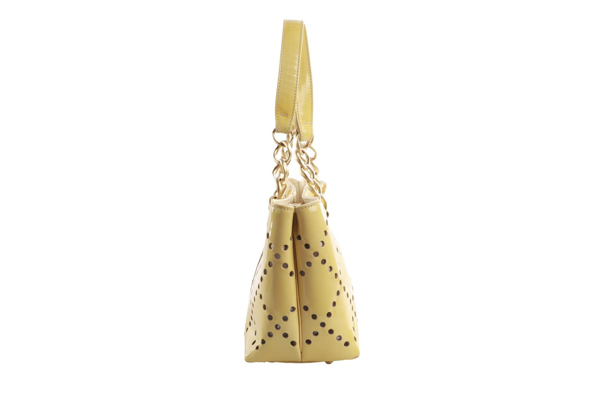 CHANEL YELLOW 2003-2004 CC PATENT LEATHER TOTE BAG