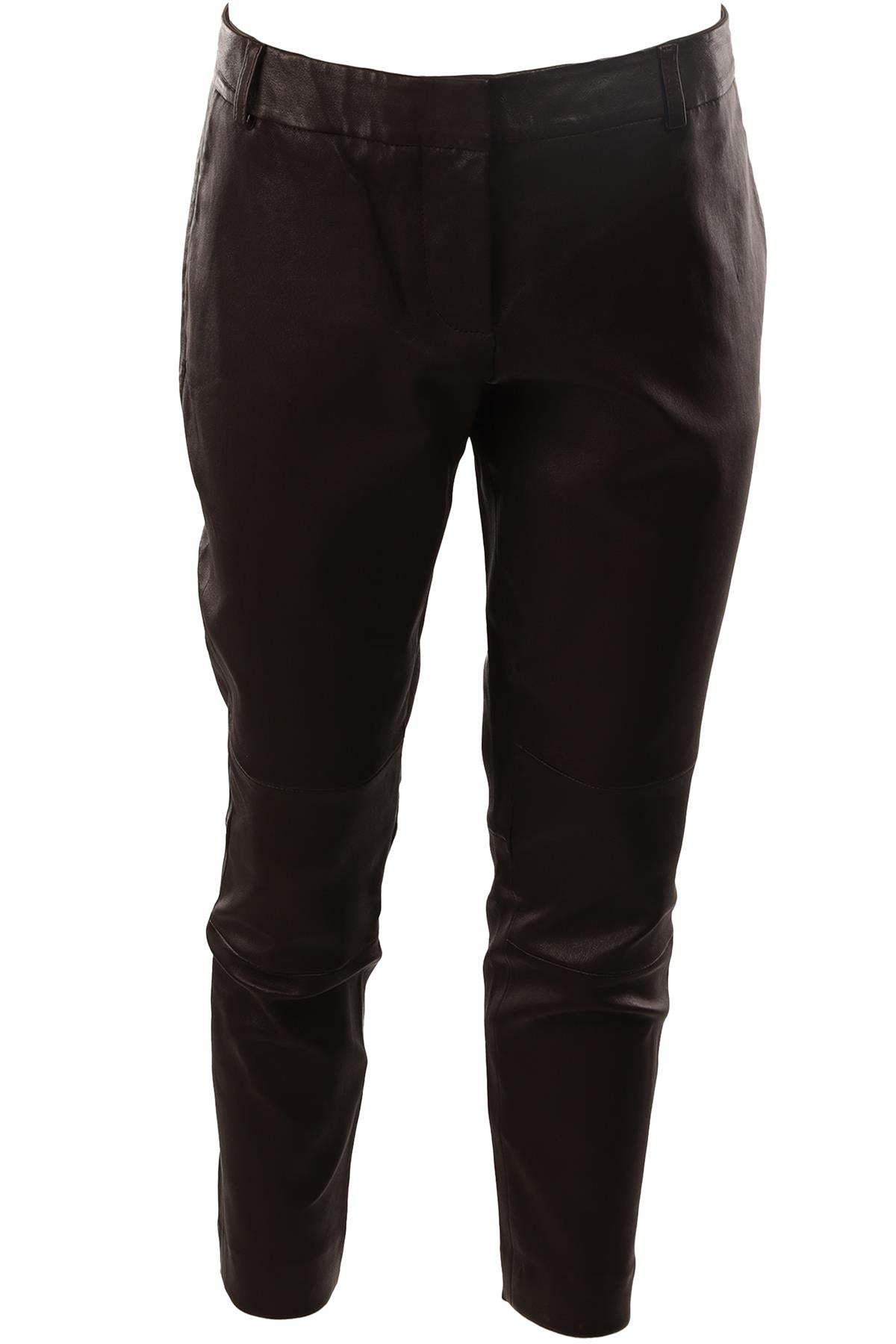 OLIVIA SHEED BROWN LEATHER SKINNY PANTS UK 14