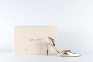 JIMMY CHOO SILVER LEATHER SLINGBACK PUMPS EU 38.5 UK 5.5 US 8.5