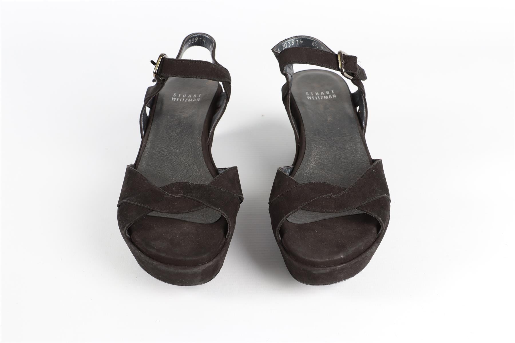 STUART WEITZMAN BLACK SUEDE WEDGE SANDALS