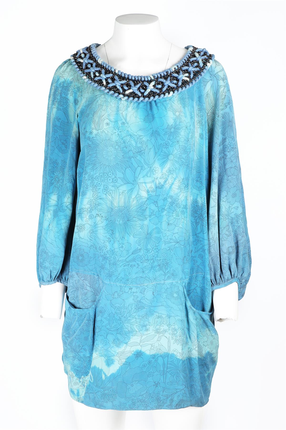 BALMAIN BLUE SILK MINI DRESS FR 38 UK 10