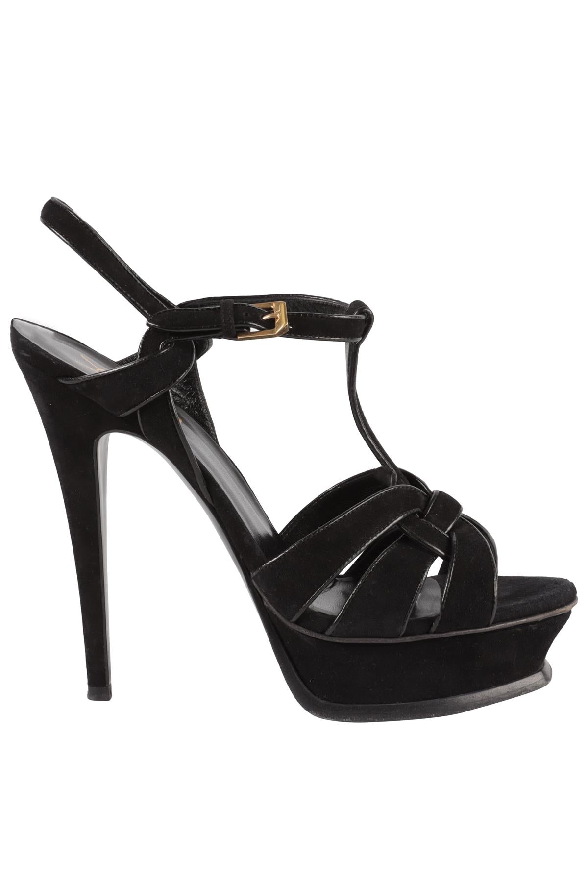 SAINT LAURENT BLACK TRIBUTE SUEDE PLATFORM SANDALS EU 38.5 UK 5.5 US 8.5