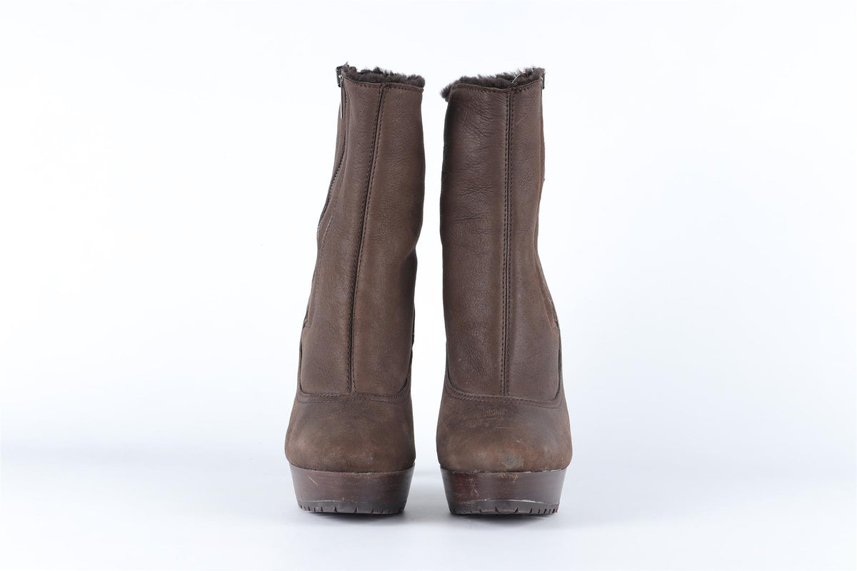 JIMMY CHOO BROWN SHEARLING AND SUEDE ANKLE BOOTS EU 38.5 UK 5.5 US 8.5